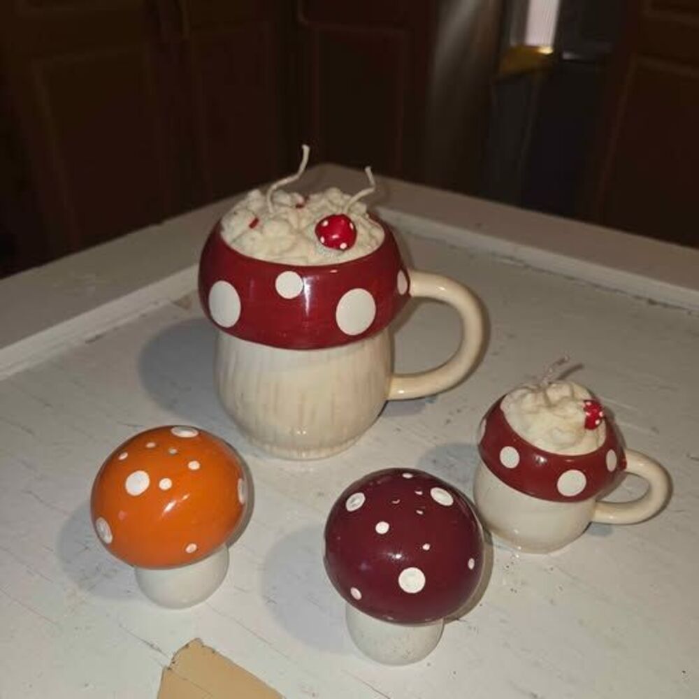 Mushroom Ceramic Candle and Salt & Pepper Shaker Set